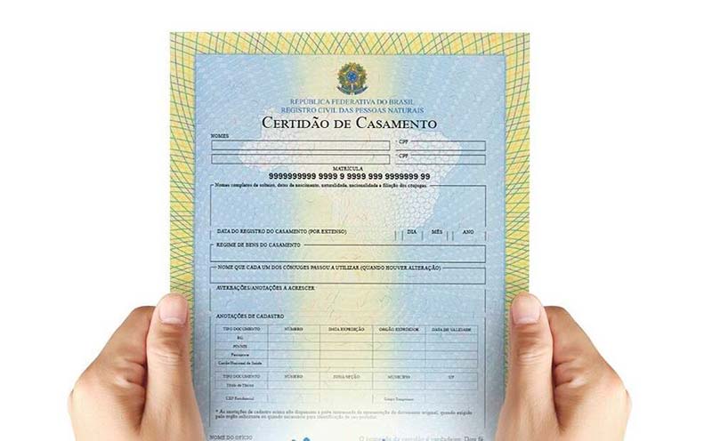 Documento certidão de casamento civil emitido